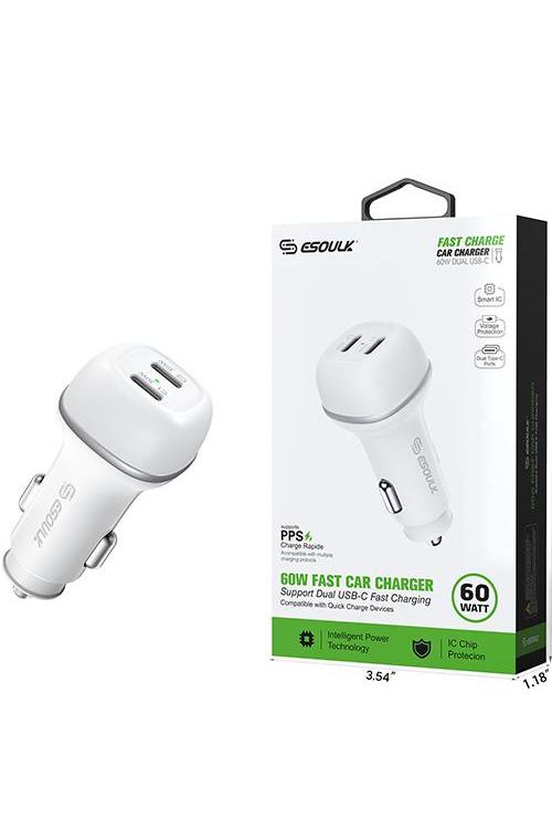 Esoulk 60W PD Dual USB-C Car Charging Plug EK2004WH