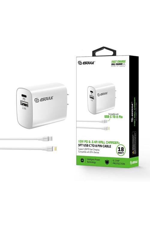 Esoulk Combo 18W PD USB Wall Plug & PD 5FT Cable-EC10P-CL