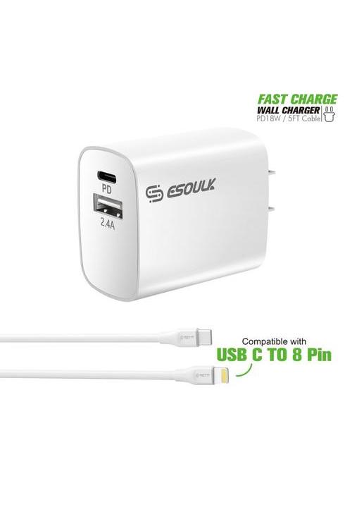 Esoulk Combo 18W PD USB Wall Plug & PD 5FT Cable-EC10P-CL