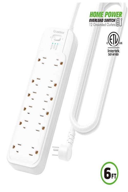 Esoulk Power Strip 12 Electrical Outlets 6FT Cord EPS02WH