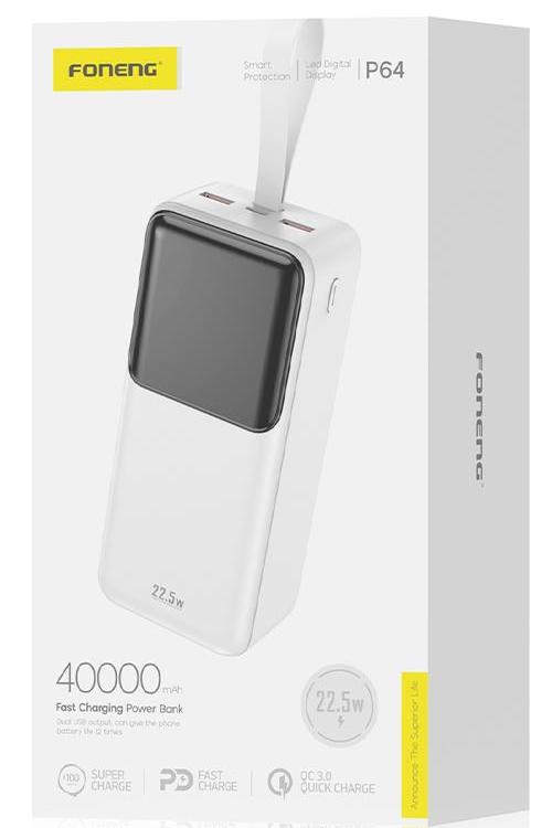 Foneng Power Bank 40,000 mAh 22.5W Fast Charge With PD Function P64