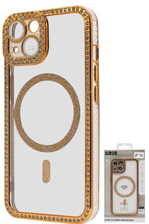 Iphone 14 Bling Mag Case Wholesale Gold