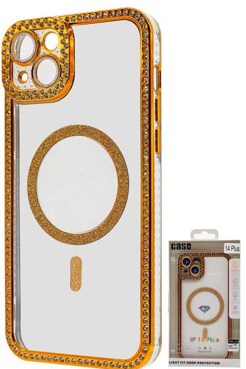 Iphone 14 Plus Bling Mag Case Wholesale Gold