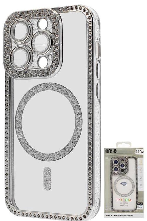 Iphone 14 Pro Bling Mag Case Wholesale Silver