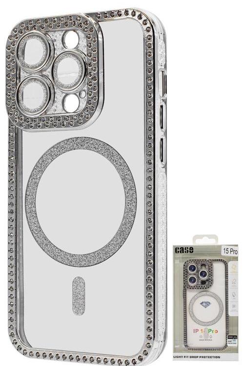 Iphone 15 Pro Bling Mag Case Wholesale Silver