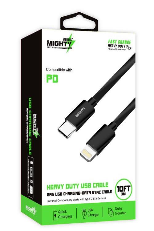Mighty Fast Charging 10FT Lightning to Type-C Cable Black MK26