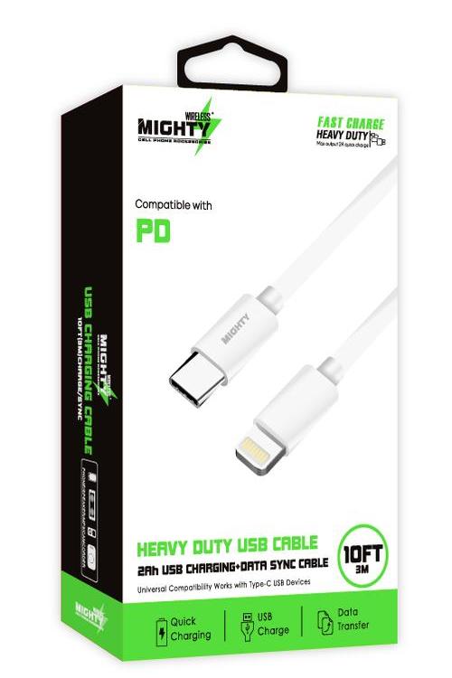 Mighty Fast Charging 10FT Lightning to Type-C Cable White MK25