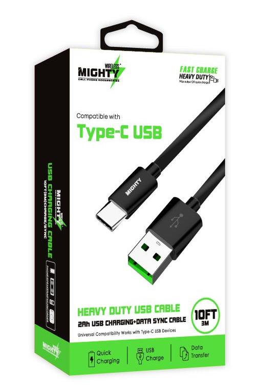 Mighty Fast Charging 10FT Type-C Cable Black MK20