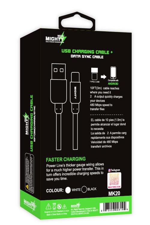 Mighty Fast Charging 10FT Type-C Cable Black MK20