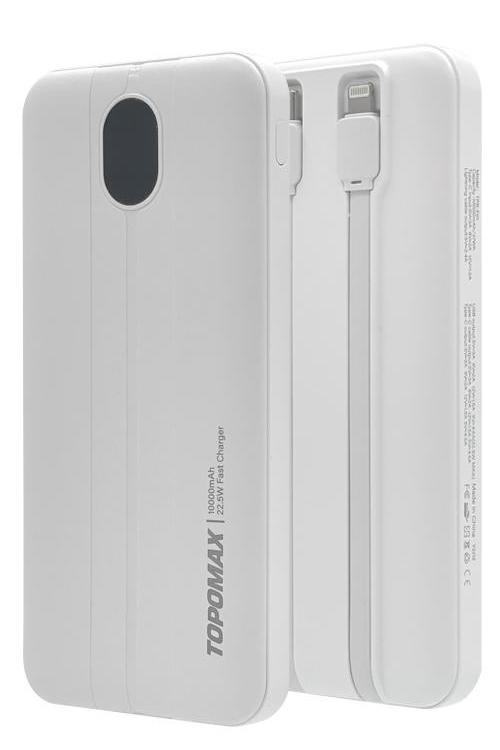 Topomax 10,000 mAh PD 20W Power Bank with Lightning and Type-C Cables TPBF01