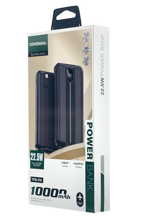 Topomax 10,000 mAh PD 20W Power Bank with Lightning and Type-C Cables TPBF01