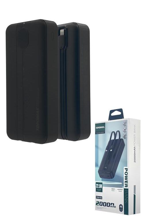 Topomax 20,000 mAh PD Power Bank With Lightning and Type-C Cables TPB-F02